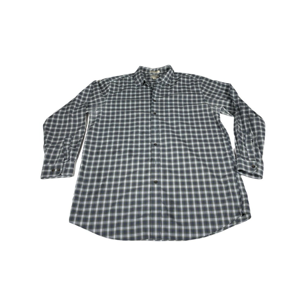 LL Bean Shirt Men XL Blue Check Plaid Long Sleeve Button Up Hiking Casual Pocket